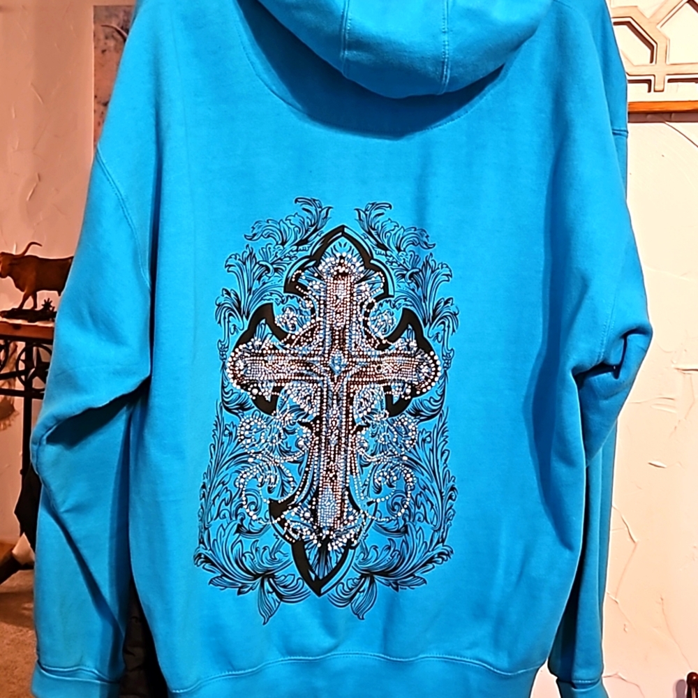 Turquoise zip up hoodie  silver crosses
